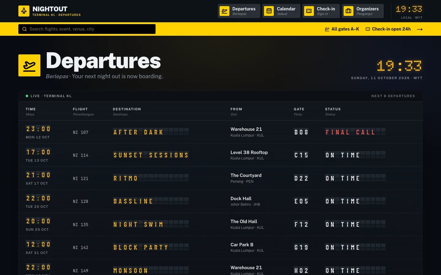 Departures ticketing theme home page