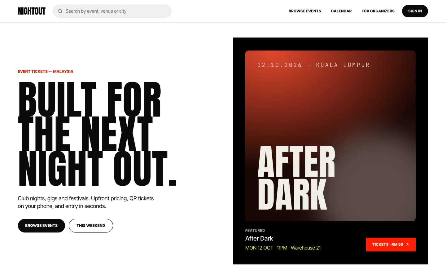 Nightout — Original ticketing theme home page